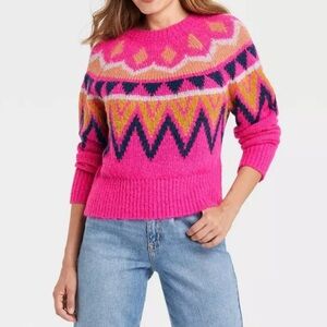 brand: a. new day pink sweater, with print, size: L